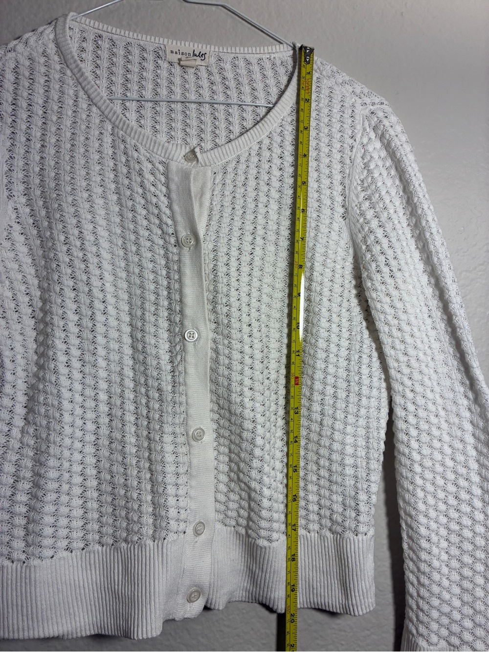 Maison Jules XS White Button Knit Cropped Cardigan 100% Cotton Y2K Festival 2000 - Picture 6 of 7